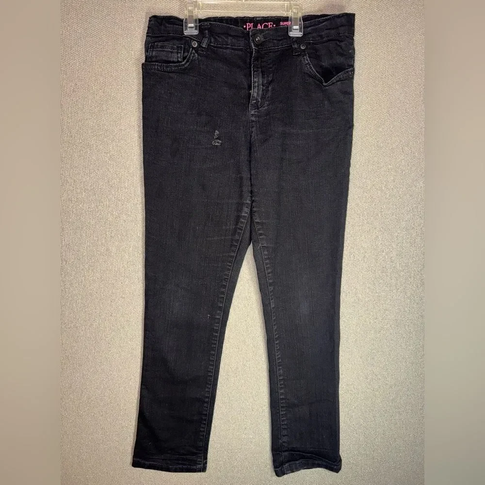 The children’s PLACE size 12 plus super skinny Black distressed Skinny Jeans